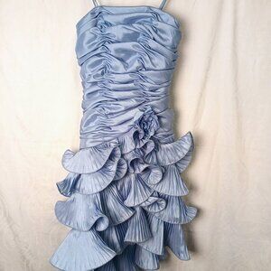 Cocktail Length Gown w Accordion Pleat Ruffles Skirt